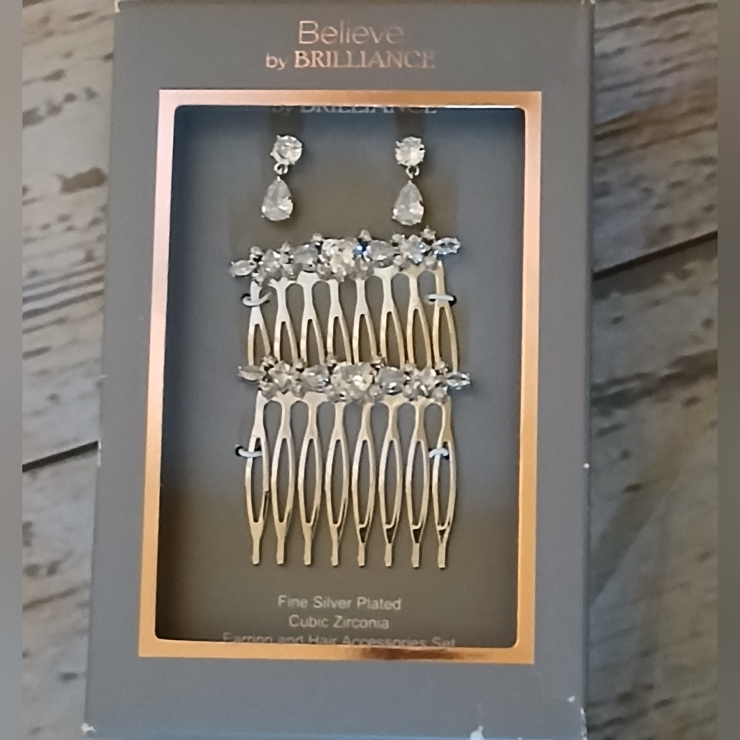 Believe By Brilliance Silver Plated Cubic Zirconia Earrings And Hair Accessories